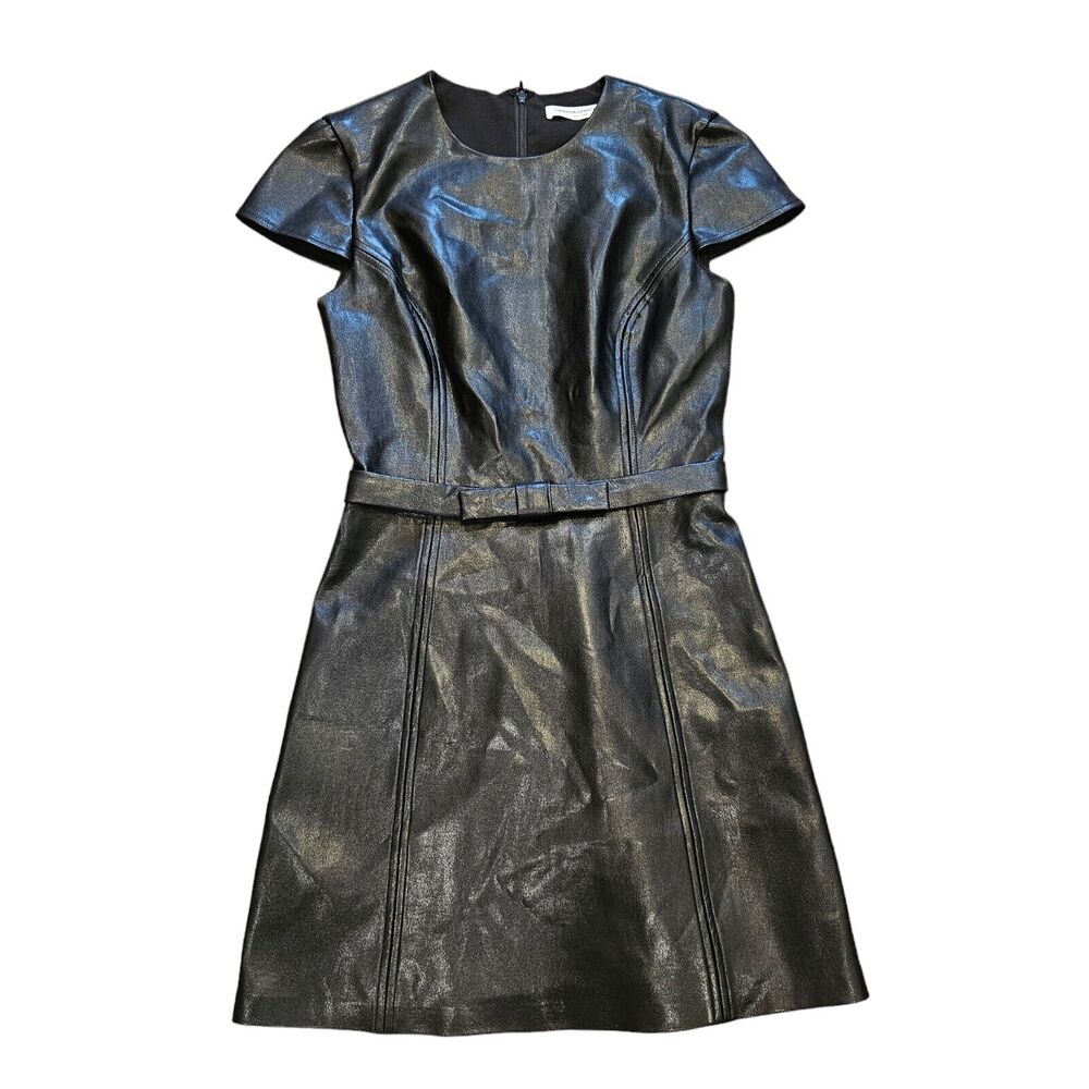 Amanda Uprichard Faux Leather Mini Dress Women XS Black Vegan Bow Classic Luxury